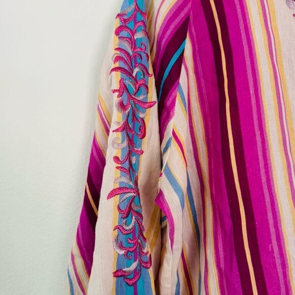 Reba Embroidered Mixed Stripe Long Sleeve Shirt Size Large - Picture 5 of 6